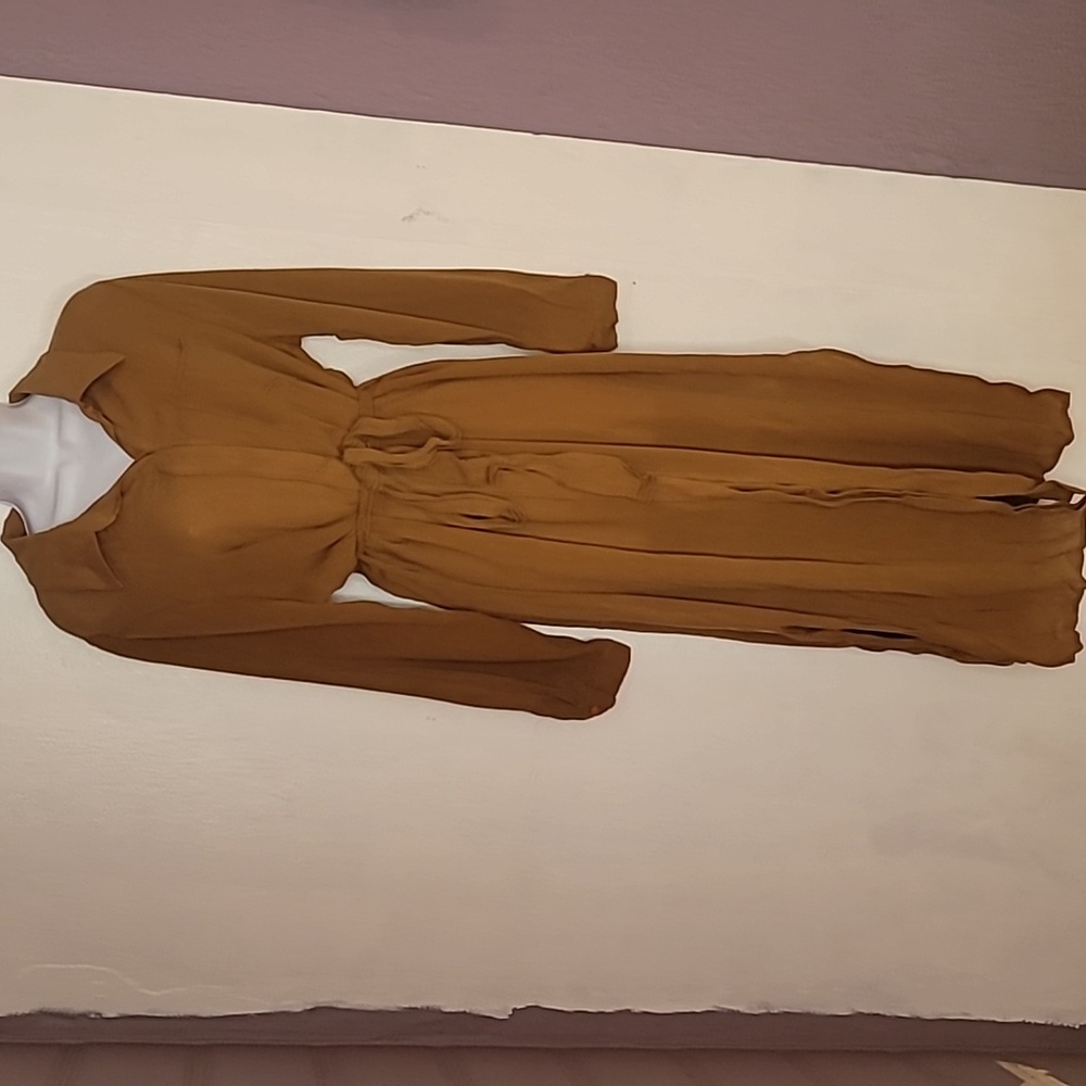 Whimsy + Row Brown Buttoned Long Sleeve Shirt Dress